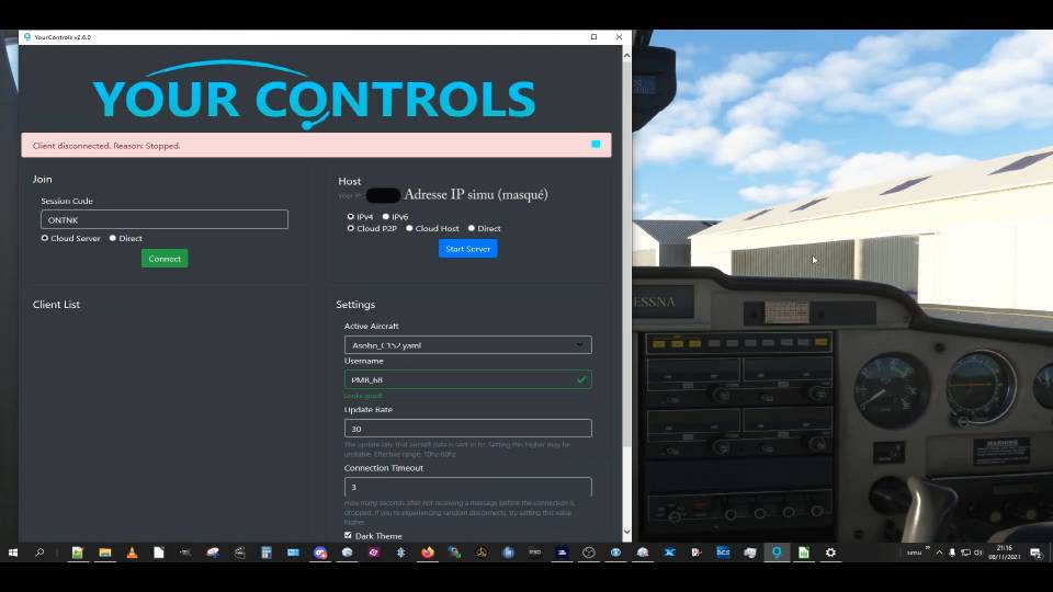 Flight simulator 2020 en cockpit partagé avec YourControls